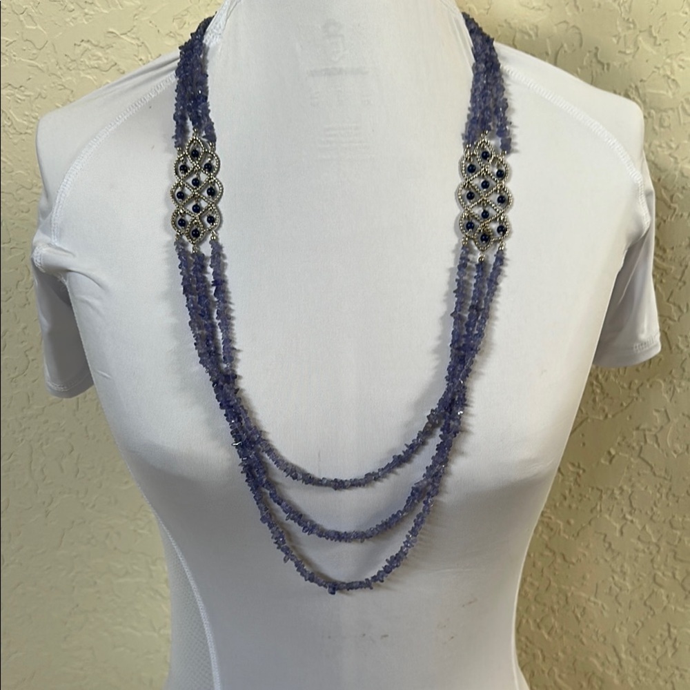 925 sterling silver amethyst and lapis Blue Beaded Necklace